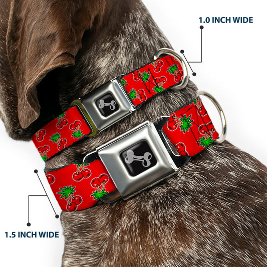Dog Bone Seatbelt Buckle Collar - Cherries2 Scattered Red