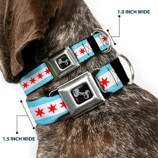 Dog Bone Seatbelt Buckle Collar - Chicago Flags/Black