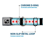 Dog Bone Seatbelt Buckle Collar - Chicago Flags/Black