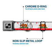 Dog Bone Seatbelt Buckle Collar - CALIFORNIA Bear/Star/Crackle Stripe White/Gray/Red