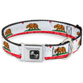 Load image into Gallery viewer, Dog Bone Seatbelt Buckle Collar - CALIFORNIA Bear/Star/Crackle Stripe White/Gray/Red
