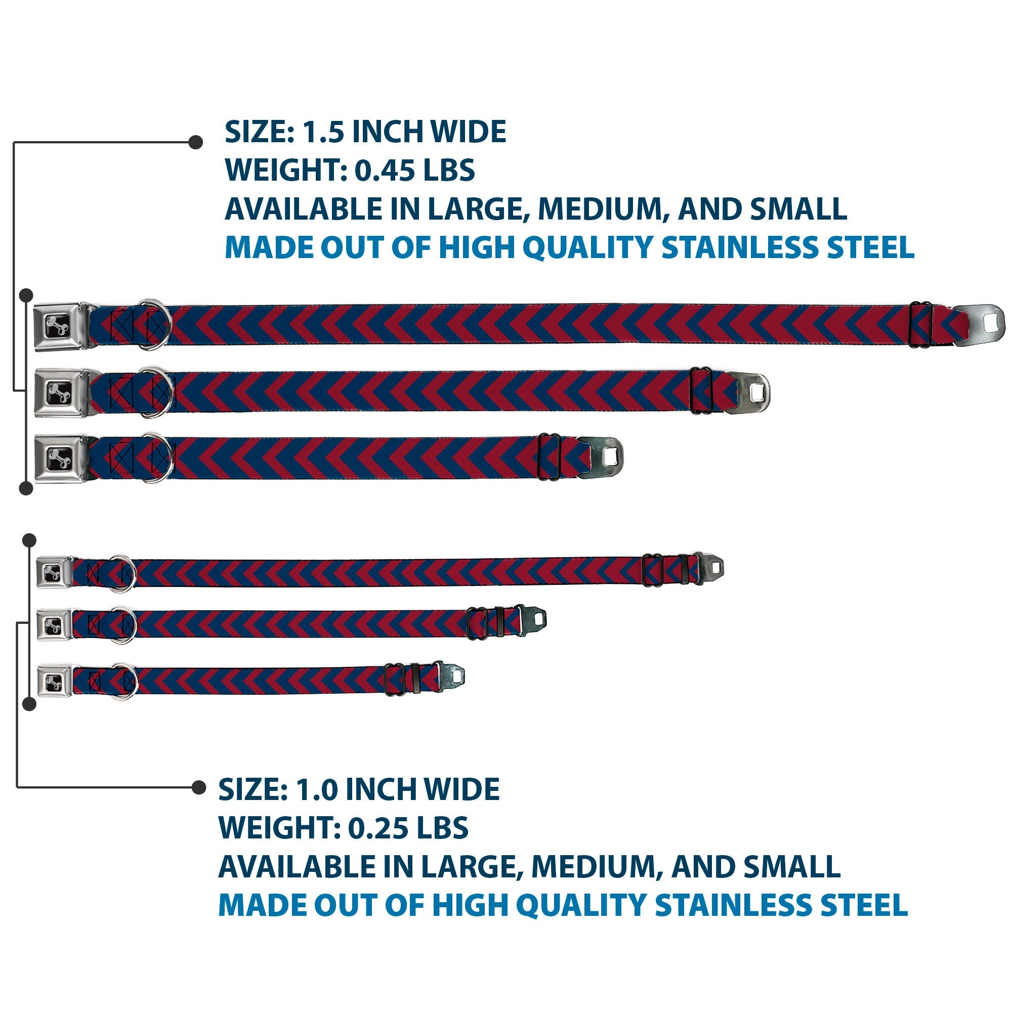 Dog Bone Seatbelt Buckle Collar - Chevron2 Red/Navy
