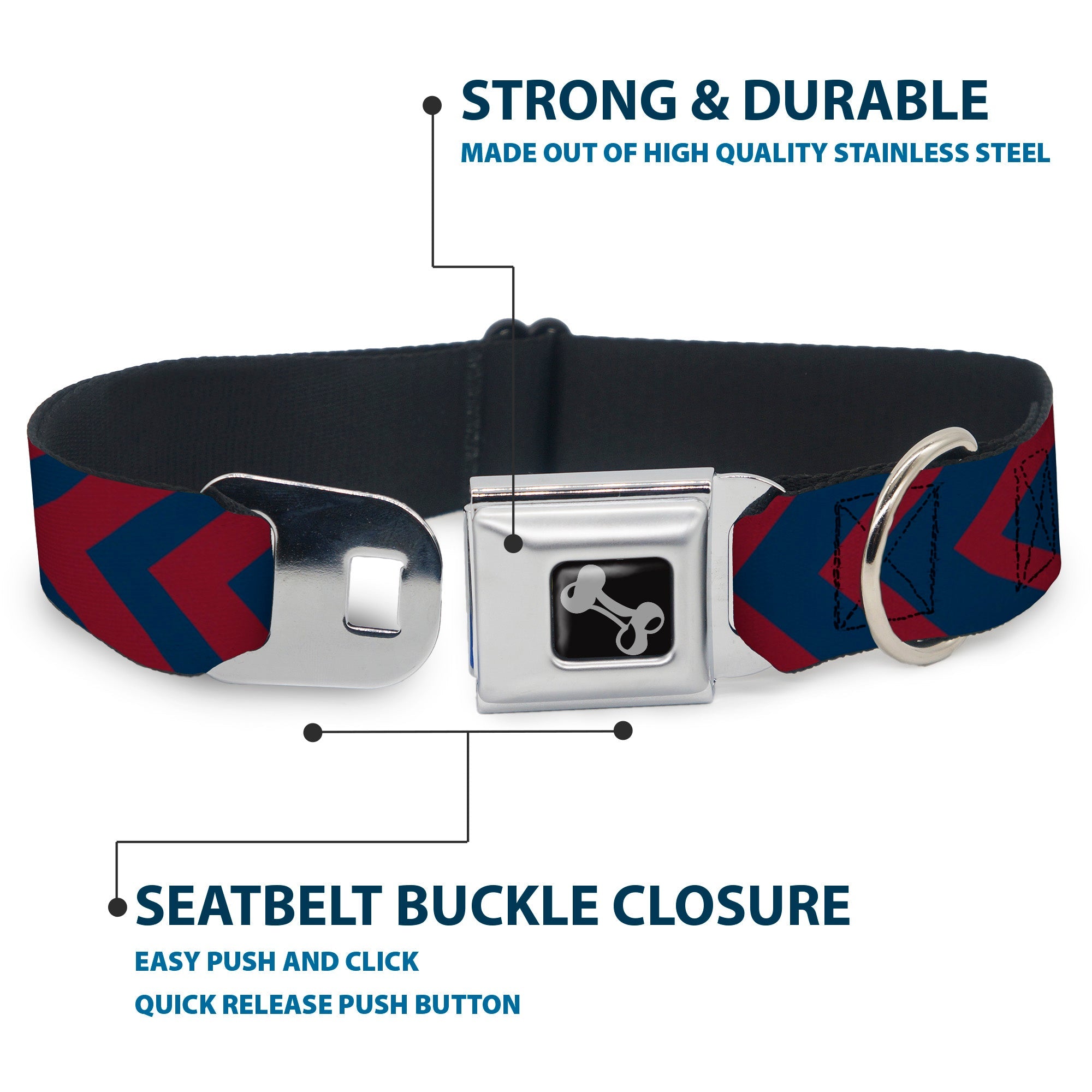 Dog Bone Seatbelt Buckle Collar - Chevron2 Red/Navy