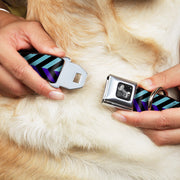 Dog Bone Seatbelt Buckle Collar - Chevron3 Split Turquoise/Purple/Black