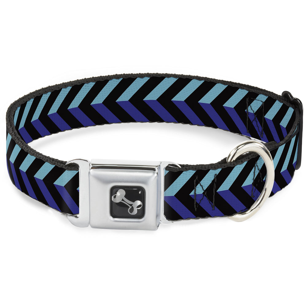 Dog Bone Seatbelt Buckle Collar - Chevron3 Split Turquoise/Purple/Black
