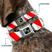 Dog Bone Seatbelt Buckle Collar - Candy Cane2 Stripe White/Red