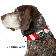 Dog Bone Seatbelt Buckle Collar - Candy Cane2 Stripe White/Red