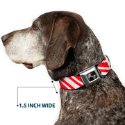 Dog Bone Seatbelt Buckle Collar - Candy Cane3 Stripe White/3-Red