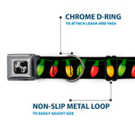 Dog Bone Seatbelt Buckle Collar - Christmas Lights Black/Multi Color