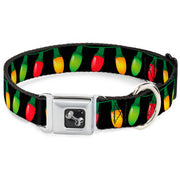 Dog Bone Seatbelt Buckle Collar - Christmas Lights Black/Multi Color