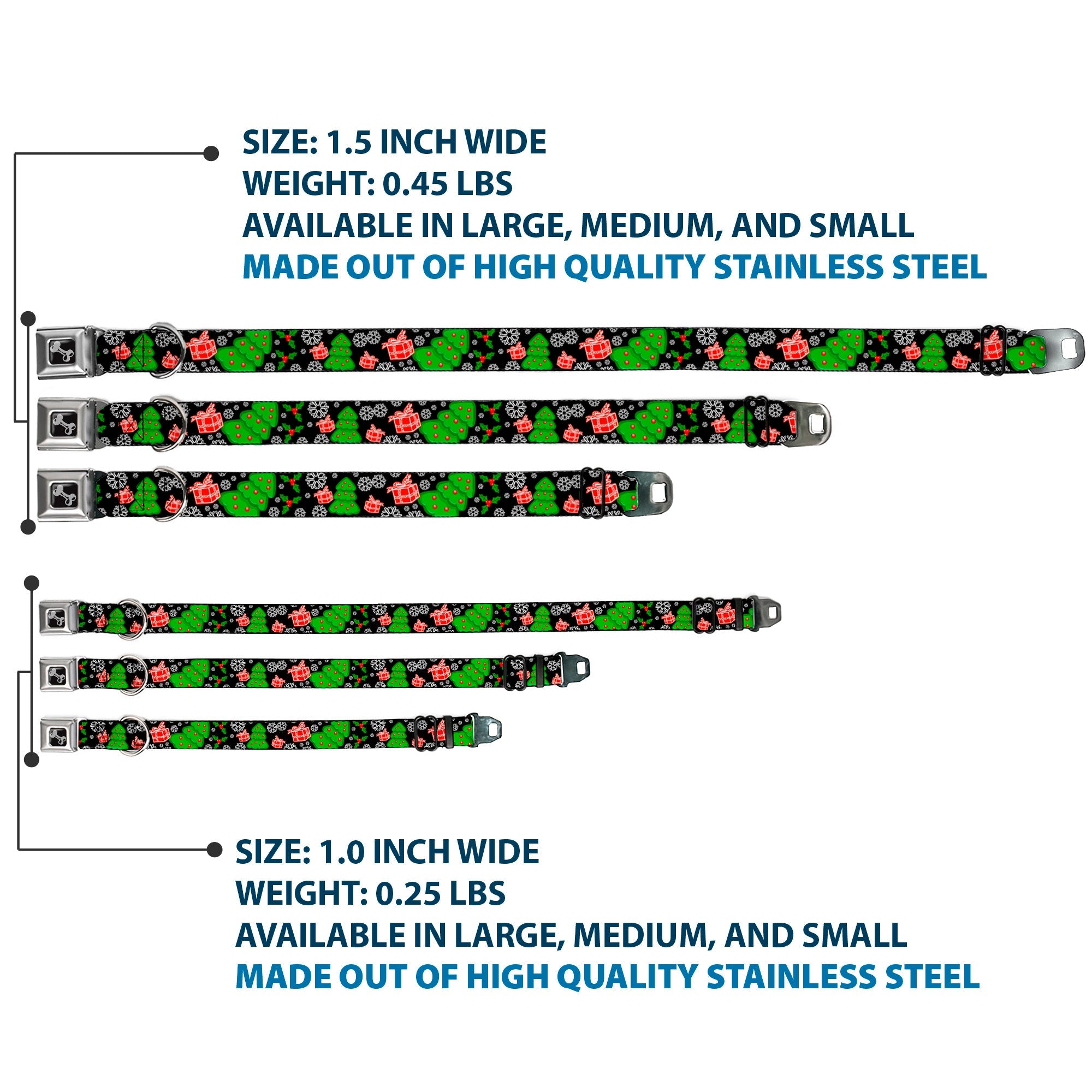 Dog Bone Seatbelt Buckle Collar - Christmas Collage Black/White/Green/Red