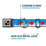 Dog Bone Seatbelt Buckle Collar - Chicago Skyline/Flag Distressed Black/White/Red