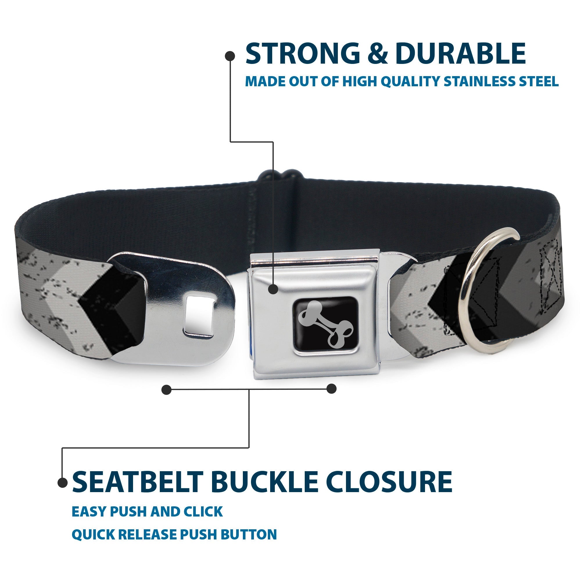 Dog Bone Seatbelt Buckle Collar - Chevron Weathered Black/Grays