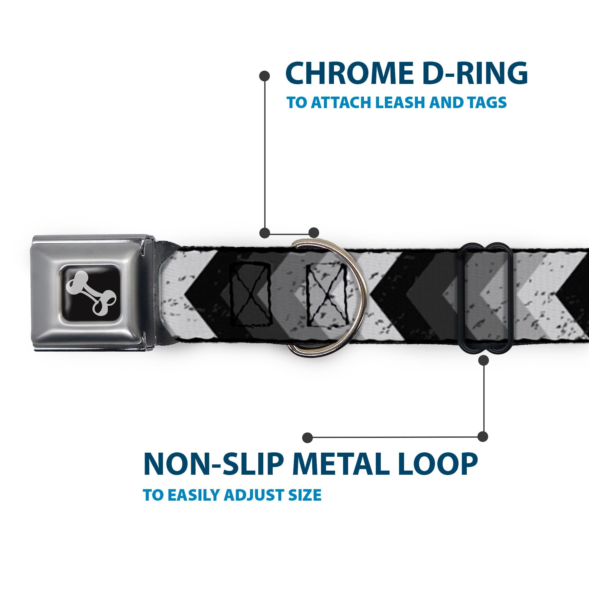 Dog Bone Seatbelt Buckle Collar - Chevron Weathered Black/Grays