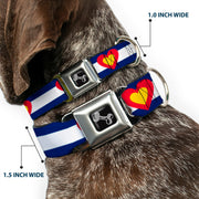 Dog Bone Seatbelt Buckle Collar - Colorado Heart Blue/White/Red/Yellow