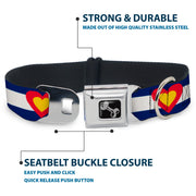 Dog Bone Seatbelt Buckle Collar - Colorado Heart Blue/White/Red/Yellow