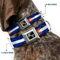 Load image into Gallery viewer, Dog Bone Seatbelt Buckle Collar - Colorado Trout Flag/Snowy Mountains Blues/White/Red/Yellow

