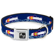 Dog Bone Seatbelt Buckle Collar - Colorado Trout Flag Blue/White/Red/Yellow