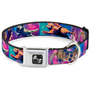 Dog Bone Seatbelt Buckle Collar - Cats in Space Pinks/Blues