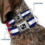 Dog Bone Seatbelt Buckle Collar - Colorado Flag/Snowboarder Blue/White/Red/Yellow
