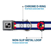Dog Bone Seatbelt Buckle Collar - Colorado Flag/Snowboarder Blue/White/Red/Yellow