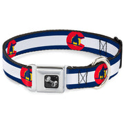 Dog Bone Seatbelt Buckle Collar - Colorado Flag/Snowboarder Blue/White/Red/Yellow