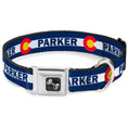 Load image into Gallery viewer, Dog Bone Seatbelt Buckle Collar - Colorado PARKER Flag Blue/White/Red/Yellow
