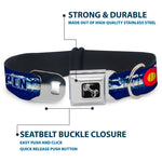 Dog Bone Seatbelt Buckle Collar - Colorado ASPEN Flag/Snowy Mountains Weathered2 Blue/White/Red/Yellows