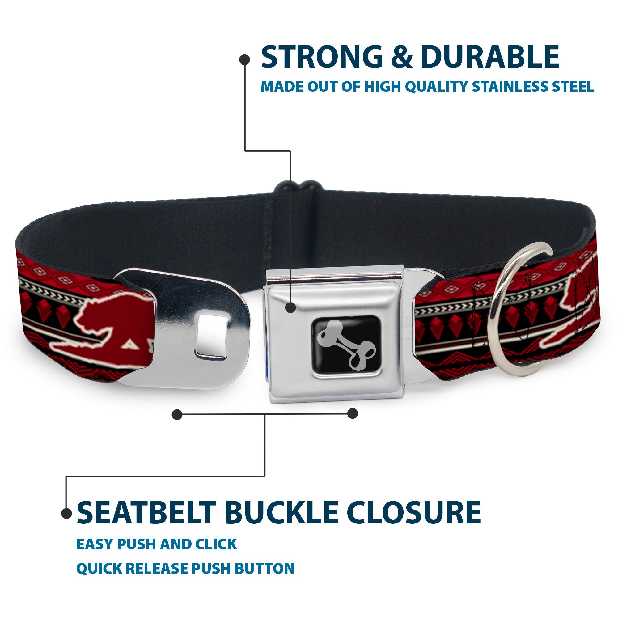 Dog Bone Seatbelt Buckle Collar - Cali Bear/Aztec4 Black/Dark Reds/Cream