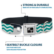 Dog Bone Seatbelt Buckle Collar - Chevron Stripe White/Teal