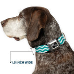 Dog Bone Seatbelt Buckle Collar - Chevron Stripe White/Teal