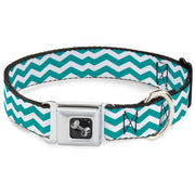 Dog Bone Seatbelt Buckle Collar - Chevron Stripe White/Teal