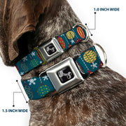 Dog Bone Seatbelt Buckle Collar - Christmas Ornaments/Snowflakes Blue/White/Multi Color