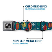 Dog Bone Seatbelt Buckle Collar - Christmas Ornaments/Snowflakes Blue/White/Multi Color