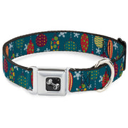 Dog Bone Seatbelt Buckle Collar - Christmas Ornaments/Snowflakes Blue/White/Multi Color