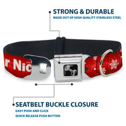 Dog Bone Seatbelt Buckle Collar - Christmas NAUGHTY OR NICE/Snowflakes Reds/White/Green