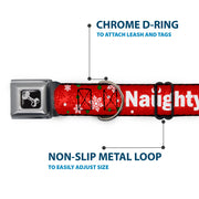Dog Bone Seatbelt Buckle Collar - Christmas NAUGHTY OR NICE/Snowflakes Reds/White/Green