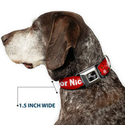 Dog Bone Seatbelt Buckle Collar - Christmas NAUGHTY OR NICE/Snowflakes Reds/White/Green