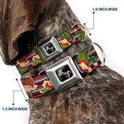 Dog Bone Seatbelt Buckle Collar - Christmas Elves/Stripes Black/Red/White/Green