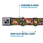 Dog Bone Seatbelt Buckle Collar - Christmas Elves/Stripes Black/Red/White/Green