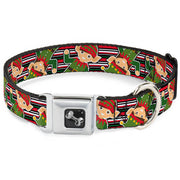 Dog Bone Seatbelt Buckle Collar - Christmas Elves/Stripes Black/Red/White/Green