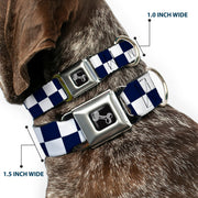 Dog Bone Black/Silver Seatbelt Buckle Collar - Checker Midnight Blue/White