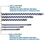 Dog Bone Black/Silver Seatbelt Buckle Collar - Checker Midnight Blue/White