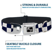 Dog Bone Black/Silver Seatbelt Buckle Collar - Checker Midnight Blue/White