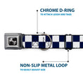 Load image into Gallery viewer, Dog Bone Black/Silver Seatbelt Buckle Collar - Checker Midnight Blue/White
