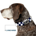 Load image into Gallery viewer, Dog Bone Black/Silver Seatbelt Buckle Collar - Checker Midnight Blue/White
