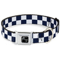 Load image into Gallery viewer, Dog Bone Black/Silver Seatbelt Buckle Collar - Checker Midnight Blue/White
