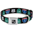 Load image into Gallery viewer, Dog Bone Seatbelt Buckle Collar - California Highway Signs Black
