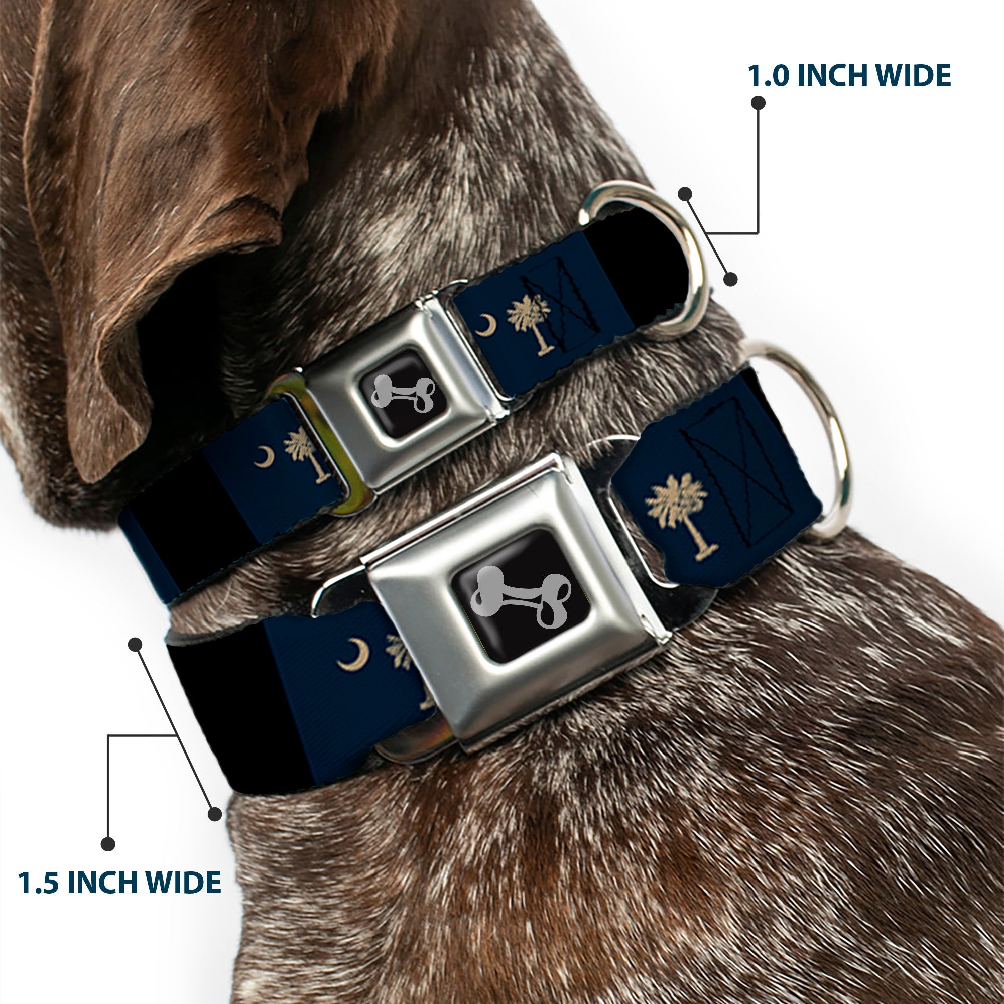 Dog Bone Seatbelt Buckle Collar - South Carolina Flag Distressed/Black