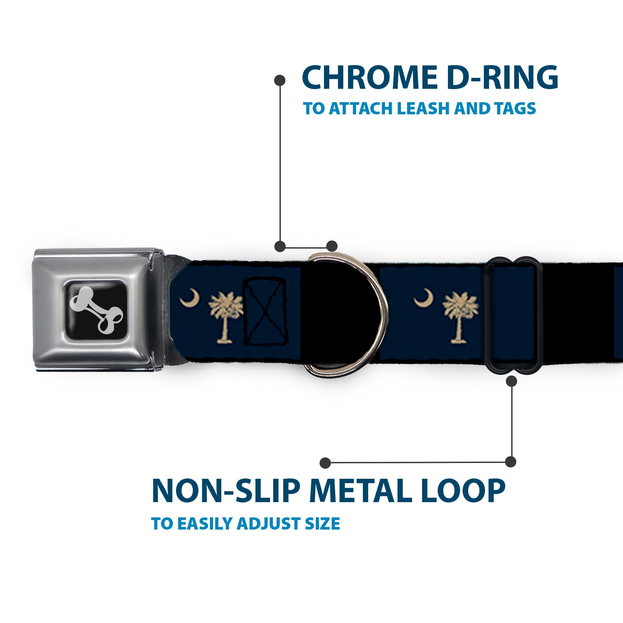 Dog Bone Seatbelt Buckle Collar - South Carolina Flag Distressed/Black